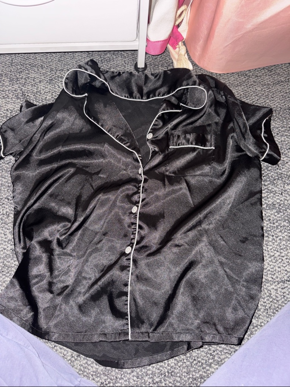 Black Satin Pajama-Style Button Down Top size small!
